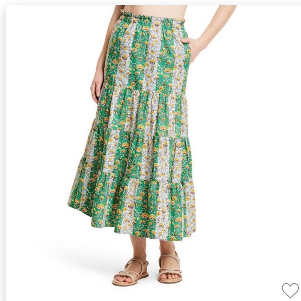 RHODE x Target Mixed Whimsical Floral & Stripe Print Midi Skirt 1X